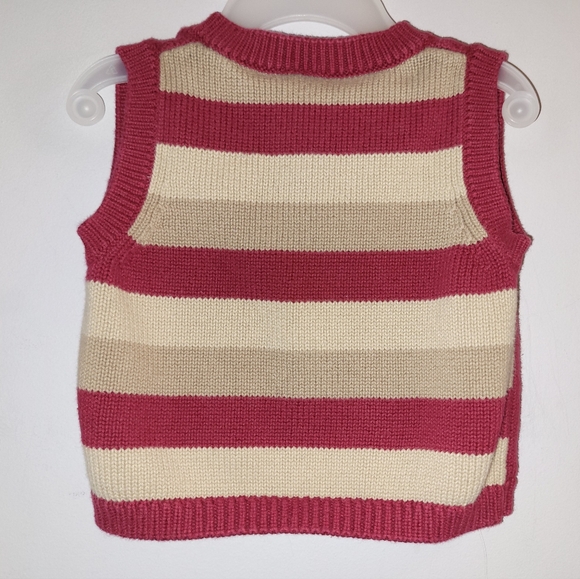 🚂 Vintage Gymboree Holiday Traditions Burgundy Tan Striped Train Vest Boys 3-6 - Picture 2 of 4